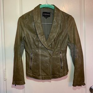 Taupe Emporio Armani leather moto jacket